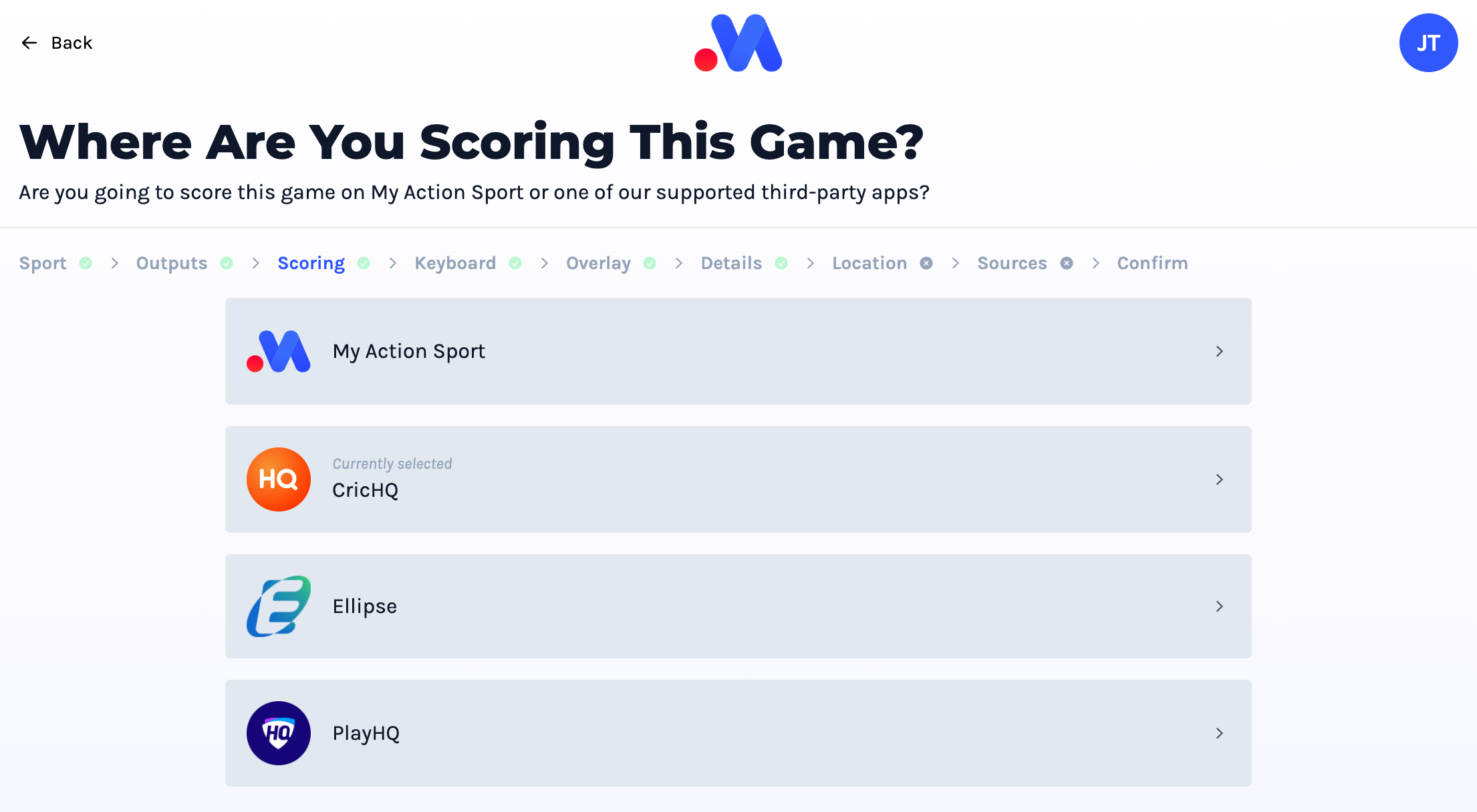 Select "cricHQ" as your scoring app
