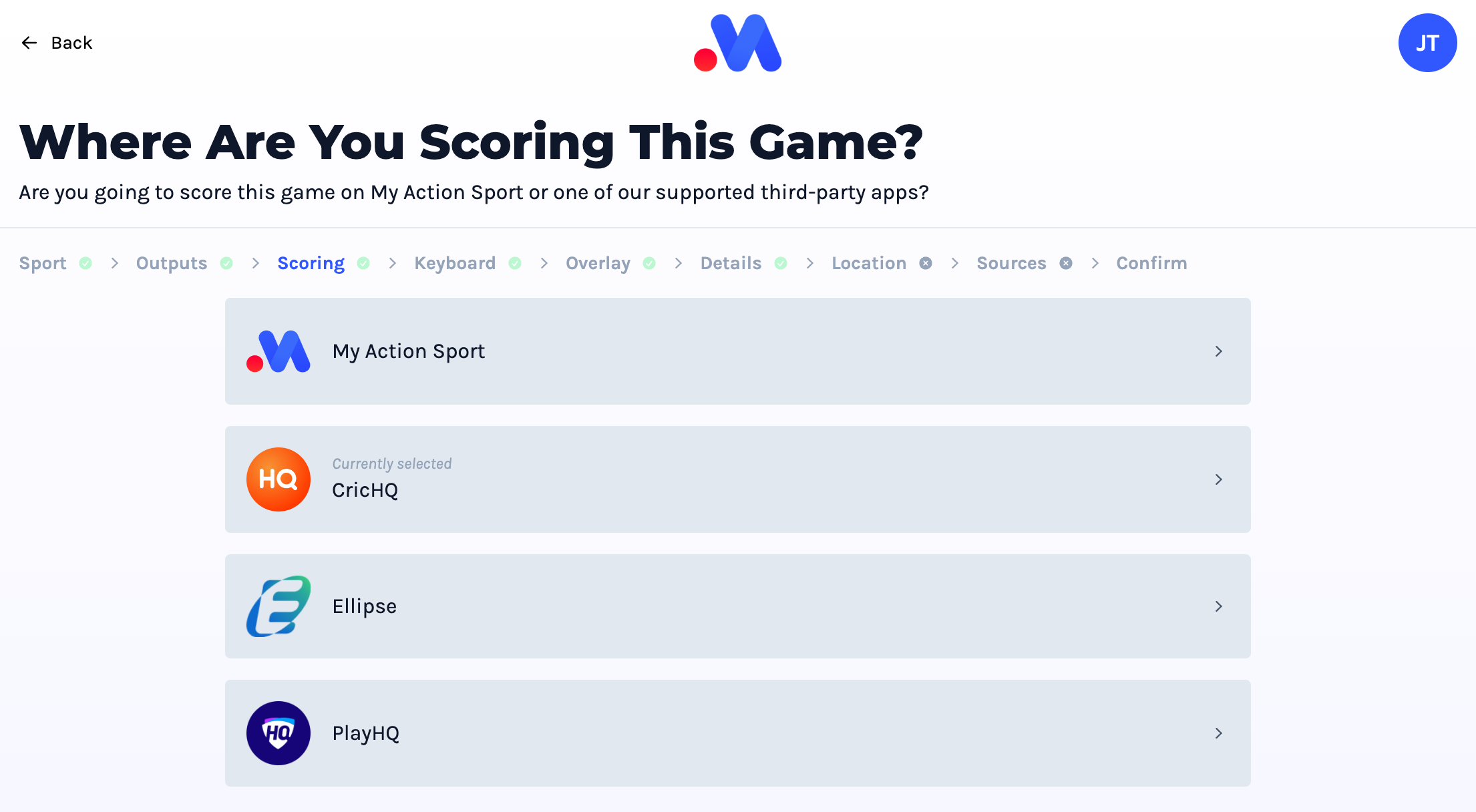 Selecting a game to score using electronic scoring – PlayHQ